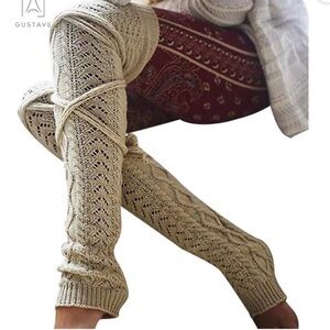 Cream Knit Thigh High Leg Warmers